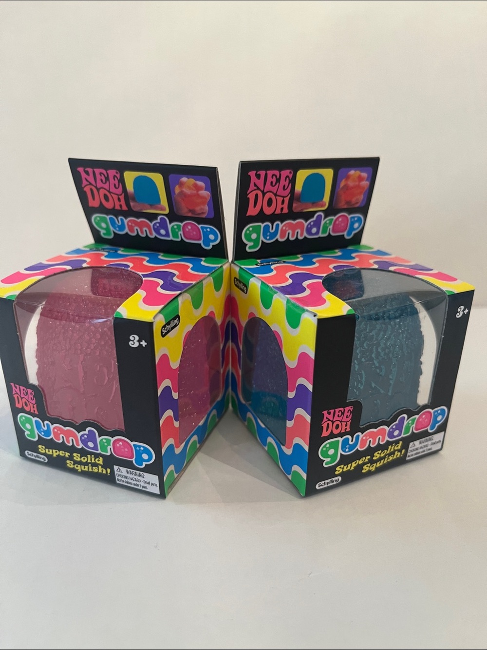 NeeDoh Set of Two Gumdrop Super Solid Squish Sensory Toy - Pink & Blue